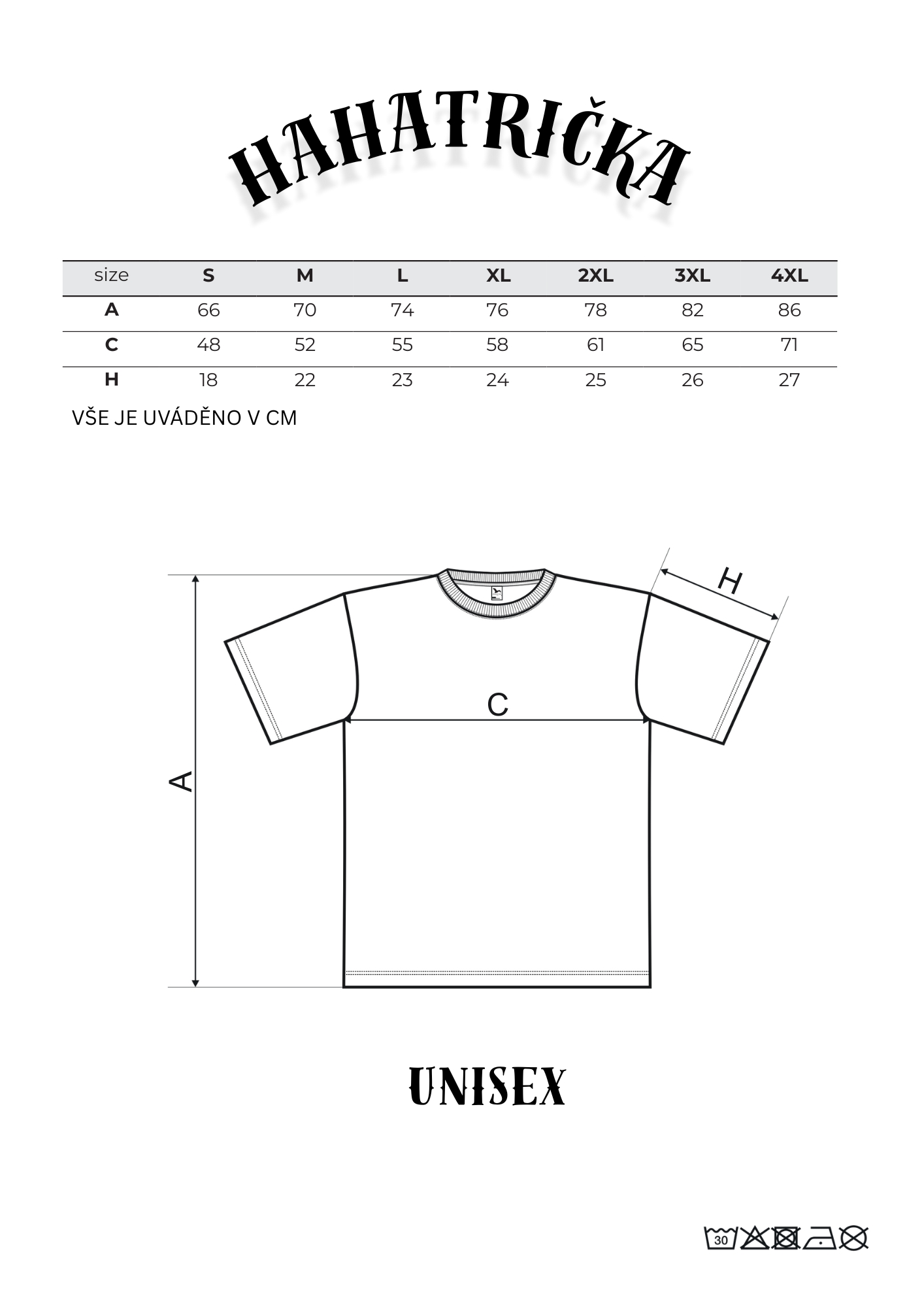 velikosti- zazaření v menu-UNISEX